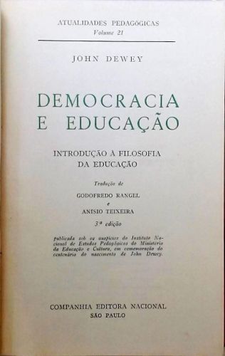 Democracia e Educação: Introdução à Filosofia da Educação