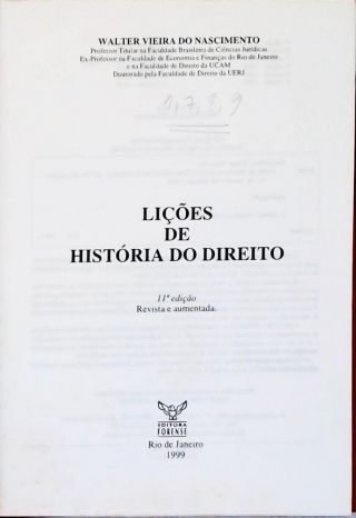 Lições De História Do Direito 