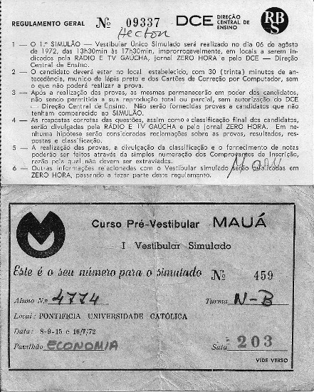 Vestibular Simulado Mauá 1972